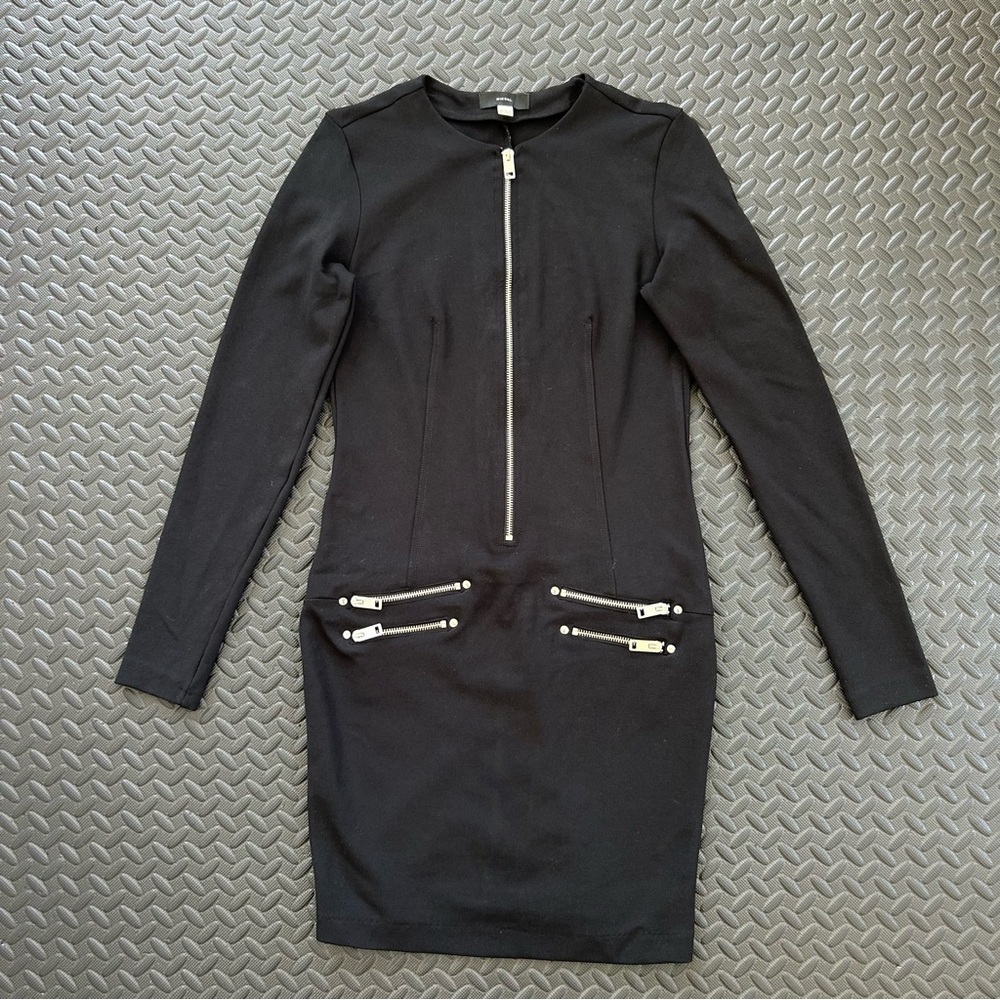 Diesel Black Dress With Long Sleeve And Zipper Pockets Size M